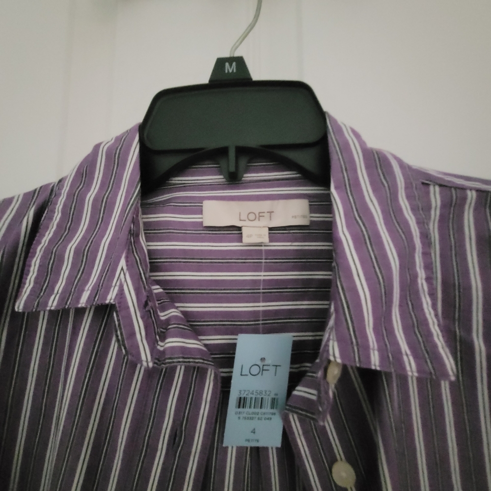 NEW Loft Purple Striped Shirt Dress